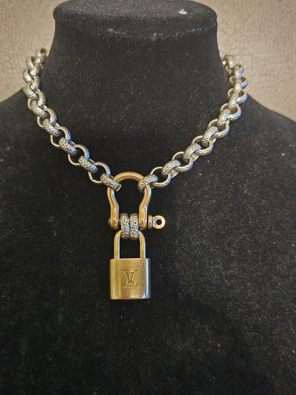 Louis Vuitton Gold and Silver Two-Tone Padlock Chain Necklace